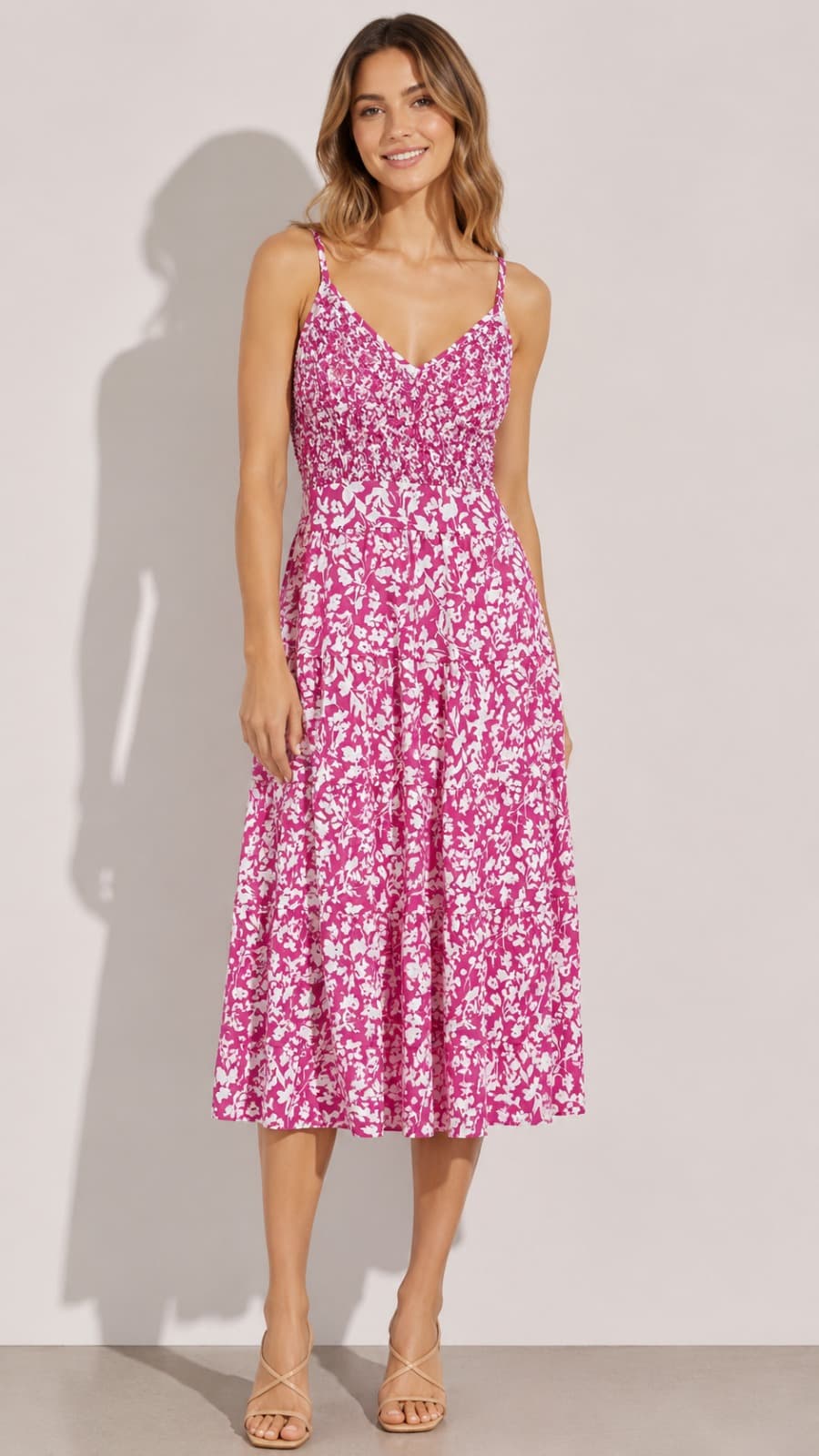 Floral Smocked Midi Dress - Style B-157